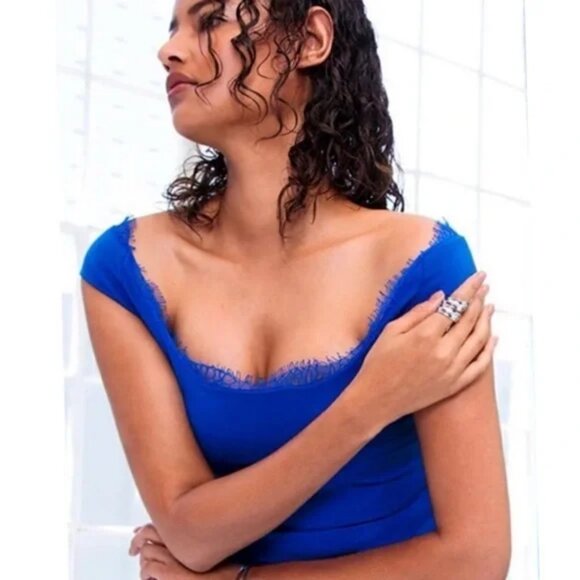 CUSHNIE Et Ochs Off-the-Shoulder Lace Trim Sheath Mini Dress - Picture 4 of 7